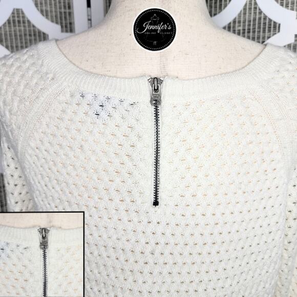 American Eagle Outfitters Women's Cream Open Weave Back Zip Sweater Size M - Picture 6 of 9